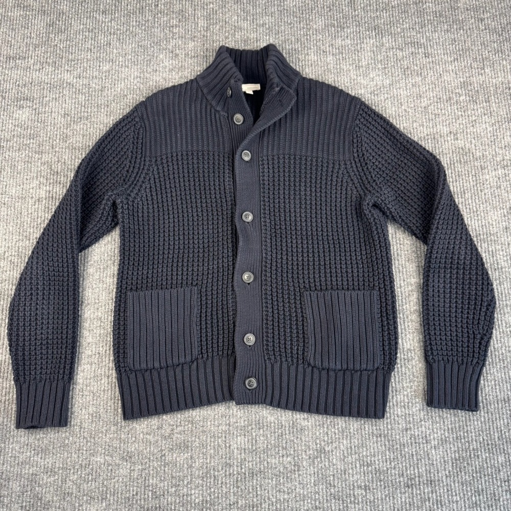Gap Tuck Stitch Mockneck Cardigan Mens L Cotton Chunky Knit Fisherman Preppy